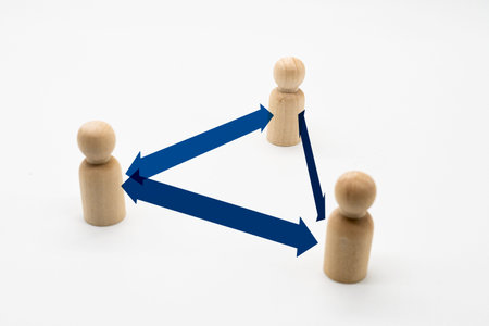 Distance between wooden human icon. Concept of social distancing and isolation.