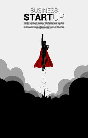 Silhouette of businessman flying sky from the cloud. Business Concept for start up and fast growth company.のイラスト素材
