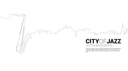 Vector silhouette of saxophone with city from one line. Concept for city of jazz music.のイラスト素材