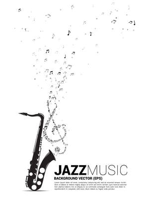 Vector music melody note dancing flow from saxophone . Concept background for jazz song and concert theme.のイラスト素材