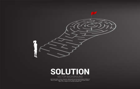 Silhouette of businessman standing with Light bulb with from maze game. Business concept for problem solving and finding idea.のイラスト素材