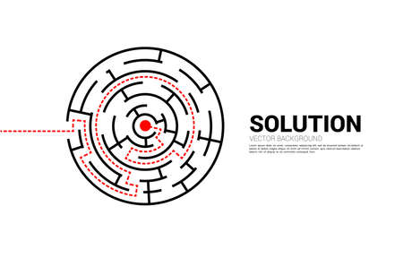 Arrow with route path to center of the maze. Business concept for problem solving and solution strategyのイラスト素材