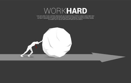 Silhouette of businessman pushing the rock on arrow. Concept of business challenge and work hard.のイラスト素材