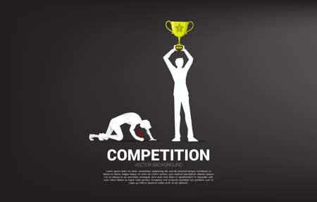 silhouette of winner with trophy and loser on knee. business concept for people in competitionのイラスト素材