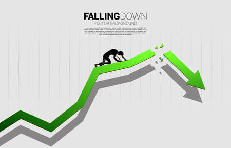 silhouette of businessman on the knee on cracking growing arrow. Concept for depression and obstacle business.のイラスト素材