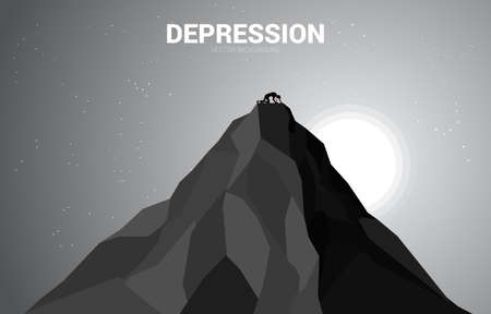 silhouette of businessman crawling on top of mountain. Concept for depression of success business.のイラスト素材