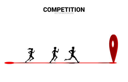 Businessman and businesswoman run to 3D location pin markers . Concept for Location and business direction.のイラスト素材
