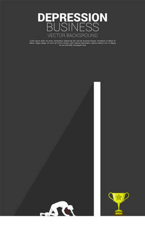 silhouette of businessman on the knee in front of the big wall. Concept for depression and obstacle business.のイラスト素材