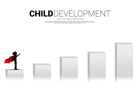 Silhouette of boy in superhero on bar chart. Concept of education start and future of children.のイラスト素材