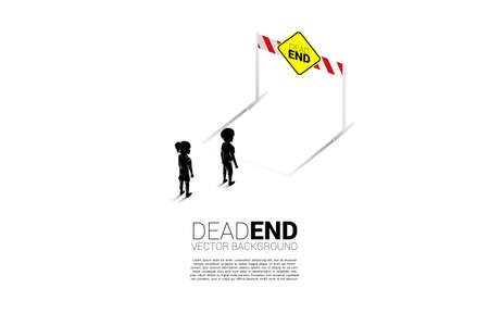 Silhouette boy and girl standing with dead end signage . Concept of no future for children.のイラスト素材