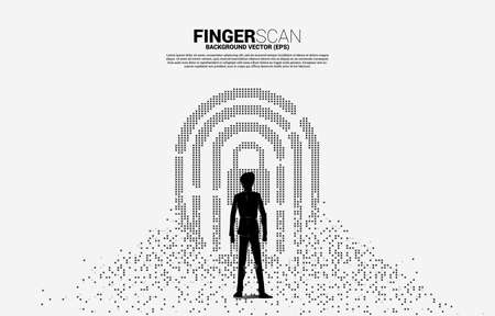 Vector Silhouette of businessman and thumbprint with lock pad center icon from one and zero binary code. background concept for finger scan technology and privacy access.のイラスト素材