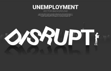 silhouette of unemployed man at the end of disrupt domino collapse. Concept of business industry disrupt.のイラスト素材