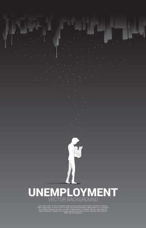 silhouette of unemployed man on in big city background. Concept of feeling depress in big city.のイラスト素材