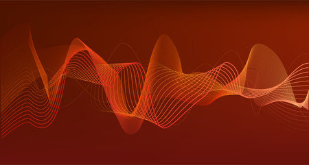 yellow orange Sound wave line curve on red background. Element for theme technology futuristic vectorのイラスト素材