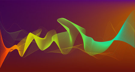 yellow green Sound wave line curve on red background. Element for theme technology futuristic vectorのイラスト素材