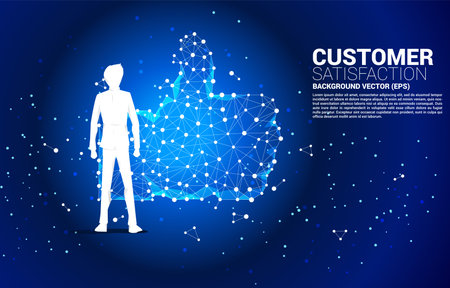 Silhouette of businessman standing with thumb up icon from dot connect line polygon network. concept of customer satisfaction , client rating and ranking.のイラスト素材
