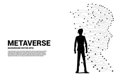 Vector Silhouette of businessman with man head from dot connect line circuit board style . Concept background human future and technologyのイラスト素材