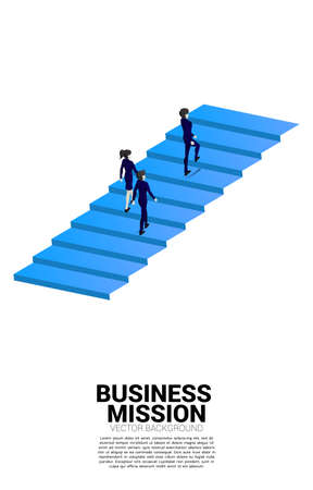 Silhouette of businessman and businesswoman walking up on stair. Concept of people ready to up level of career and business.のイラスト素材