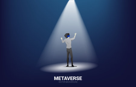 Silhouette businessman wear VR glasses in spot light. Concept of digital virtual reality technology and metaverse.のイラスト素材