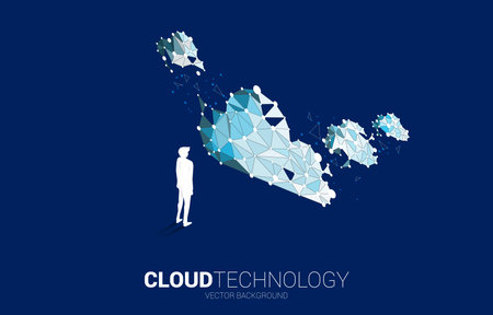 Silhouette businessman with 3D cloud polygon. Concept of digital virtual reality technology and AR .