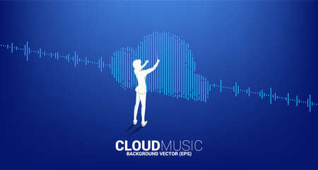 Vector silhouette of conductor standing with Cloud music and sound technology concept .equalizer wave as cloud shapeのイラスト素材
