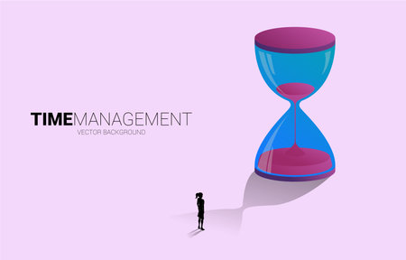 Silhouette of businesswoman standing with clock. Concept for office employee and working time.