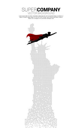 Silhouette of businessman flying in sky with Statue of Liberty pixel. Business Concept for start up and fast growth company.のイラスト素材