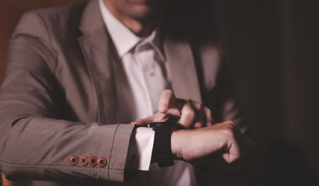 Close up hand of businessman with smart watch. Concept of technology for business.