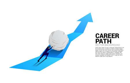 Silhouette of businessman pushing the big rock on growth graph. concept of business challenge and work hard.のイラスト素材