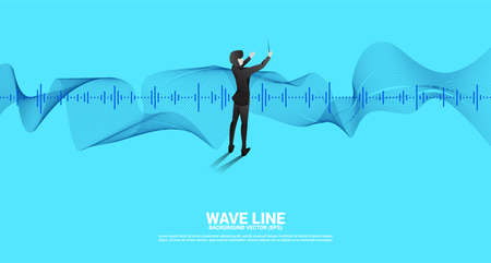 Vector silhouette of conductor with Sound wave Music Equalizer background. Concept background for classic music concert and recreation.のイラスト素材