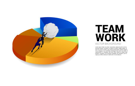 Silhouette of businessman pushing the rock on pie chart. Concept of business challenge and work hard.のイラスト素材