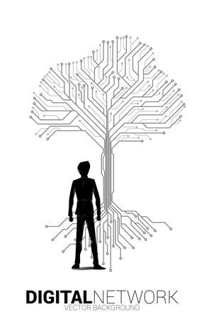 Businessman and Tree with from digital line connect dot circuit board style. Background concept for digital transformation.のイラスト素材