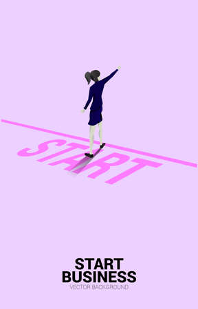 Silhouette of businesswoman point finger ahead from start line. business concept of ready to start career and business.のイラスト素材
