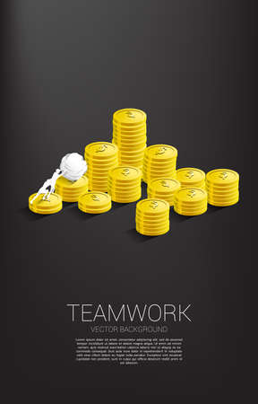 Silhouette of businessman push the big rock up to top of stack of coin. Concept of success investment and growth in businessのイラスト素材