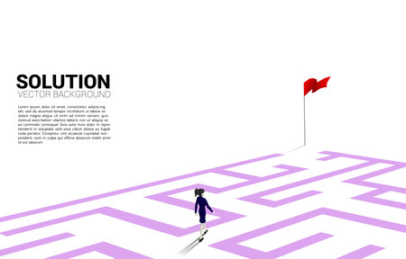 Silhouette of businesswoman with route path to exit the maze. Business concept for problem solving and finding idea.のイラスト素材