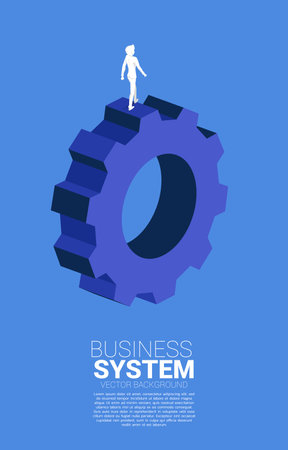 Silhouette of businessman walking on big gear. concept of business management and controlのイラスト素材