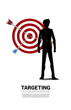 silhouette of businessman and arrow on center of dartboard. Business Concept of targeting and customer.Company vision mission.のイラスト素材