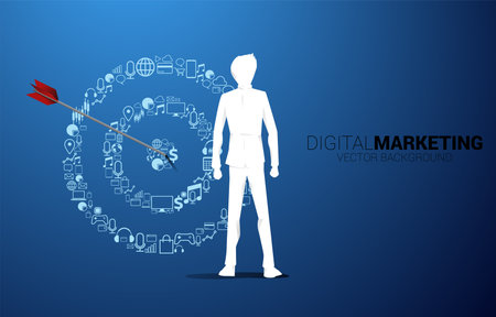 Silhouette businessman and dartboard from marketing icon . Business Concept of marketing target and customerのイラスト素材