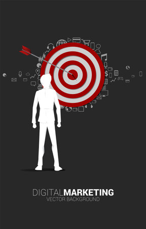 silhouette of businessman and arrow on center of dartboard. Business Concept of targeting and customer.Company vision mission.のイラスト素材