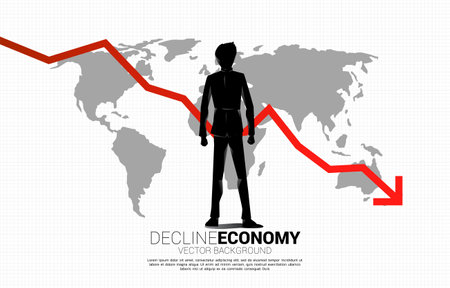 Businessman and Downturn graph with world map. Concept of decline global economy.のイラスト素材