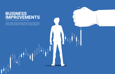 close up Businessman and big hand pull stock graph to higher. Background concept for making success and growth businessのイラスト素材