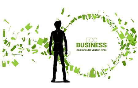 Businessman and Circle shape from plastic package and product icon. background for take care and save the environment. Say no to plasticのイラスト素材