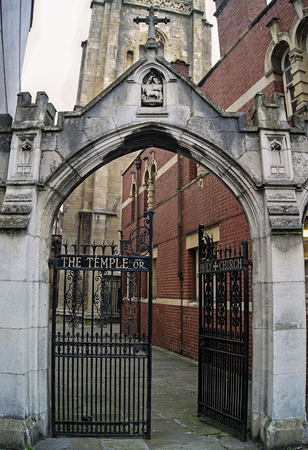 Gate of an old templar knight church that  a ruin, but it is still magnificent and beautiful.The historic Temple Church is  in central Bristol. Also known as the Church of the Holy Cross.の写真素材