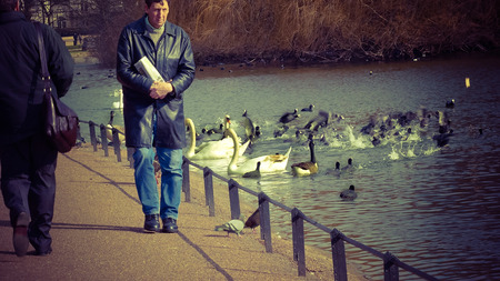 London, UK - February 23, 2016: Lake at St James's Park London towards Whitehallのeditorial素材