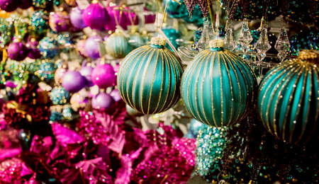 Christmas tree green and gold  ball decorationの写真素材