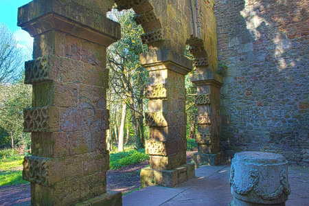 Bristol, UK - April 02, 2017: View of Vanbrugh's Echo pavilion showing the lost statue at the centre. The Echo is a loggia at the end of the southeast axis of the Kings Weston house in Bristol, Ukのeditorial素材