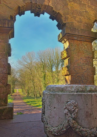Bristol, UK - April 02, 2017: View of Vanbrugh's Echo pavilion showing the lost statue at the centre. The Echo is a loggia at the end of the southeast axis of the Kings Weston house in Bristol, Ukのeditorial素材