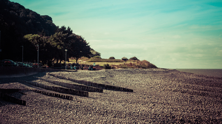 Minehead, UK - July 27, 2016:  Shingle beach a pebble beach in Minehead, UKのeditorial素材
