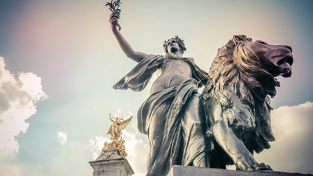 Bronze Statue of the Angel of Justice beneath the gilded figure of Victory  on the Queen Victoria...