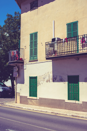 Lloseta, Spain - July 29, 2017: photo of Lloseta's Old Town colorful houses in  Majorca, Spain,のeditorial素材